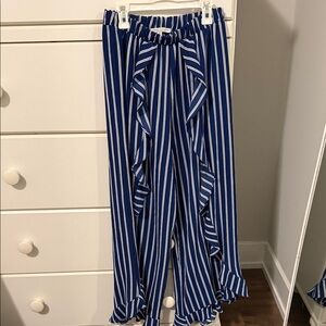Green Envelope Navy and White Striped Wide Leg Pants